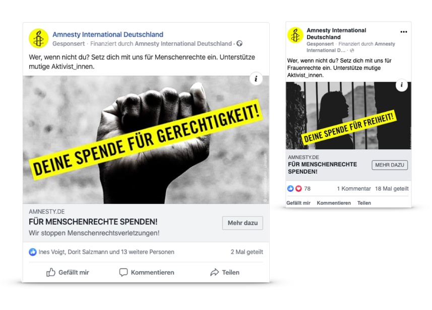 Instagram und Facebook Spendenaufrufe